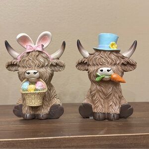 Adorable Highland Cow Easter Figurines Set